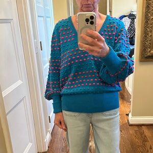 Lilly Pulitzer Teal and Pink V-Neck Sweater